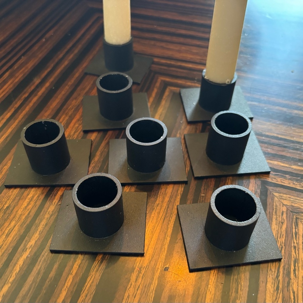 Set of 8 Modern Black Wrought Iron Taper Candle Holders